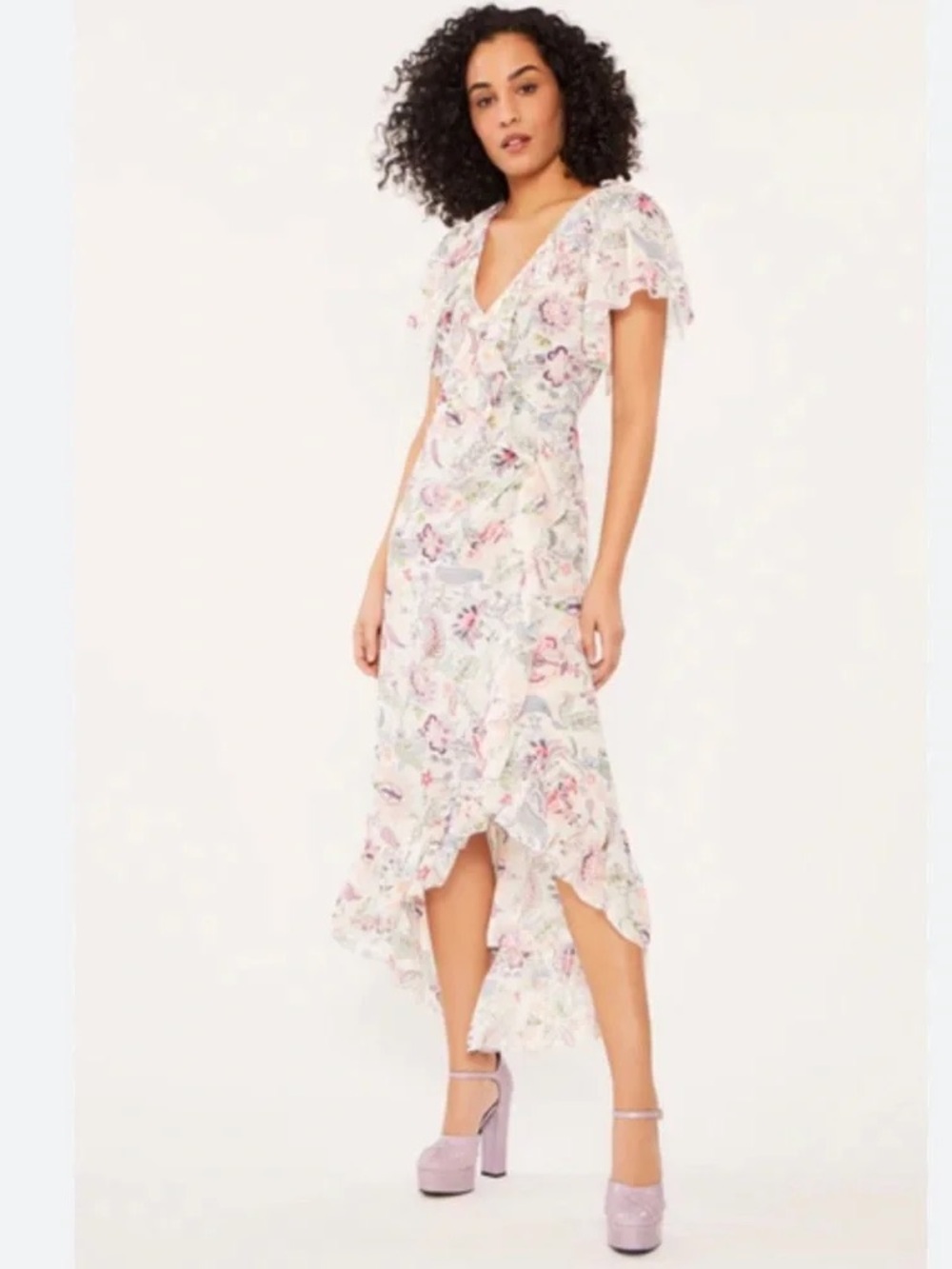 Cinq à Sept Sheila Dress Celeste Floral Ruffle Midi Dress NWT Size 0 feminine